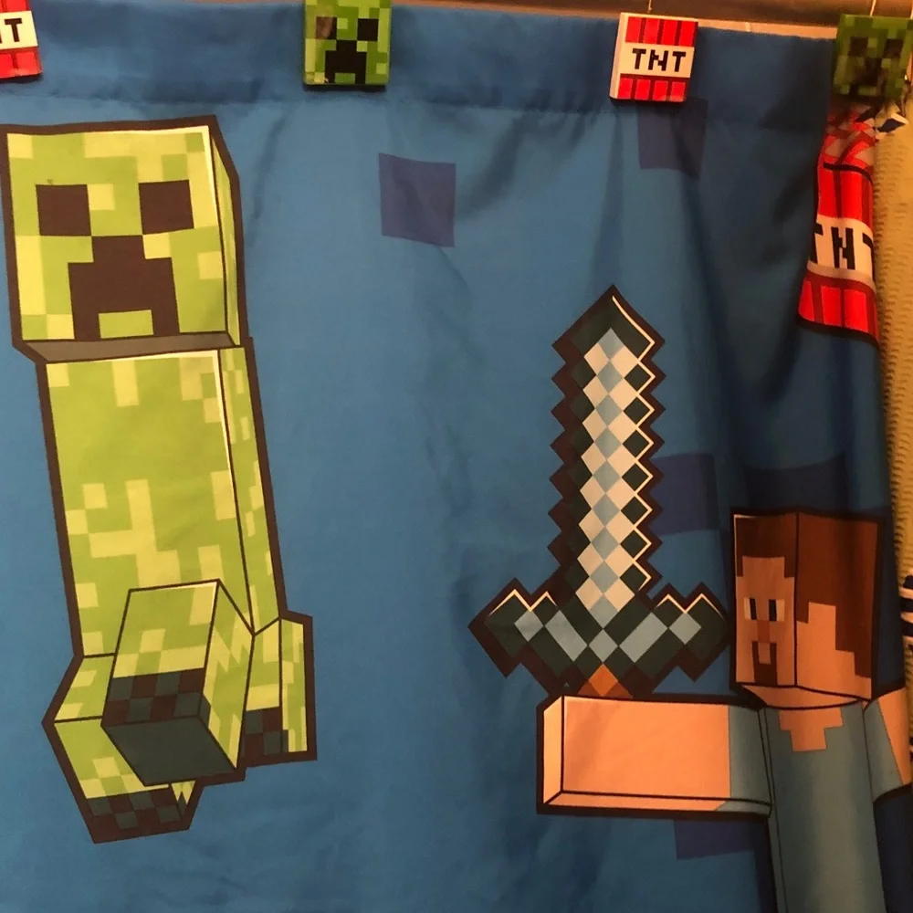 Minecraft Kids Costume Shower Curtain - Blue with TNT & Creeper